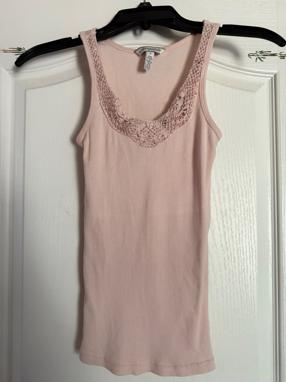 Aeropostale Pale Pink Crochet-Trim Ribbed Tank Top